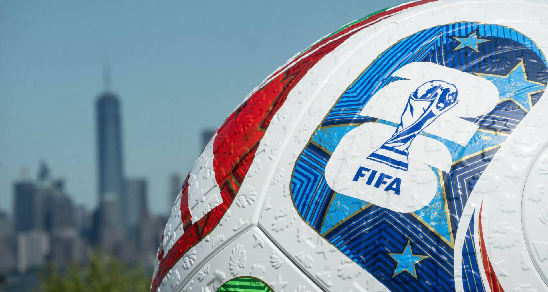 A soccer ball in front of the Lower Manhattan skyline. Photo: Michael Appleton/Mayoral Photography Office