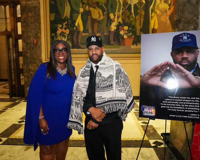 Bronx Borough President Vanessa Gibson and veteran music executive Lenny Santiago.