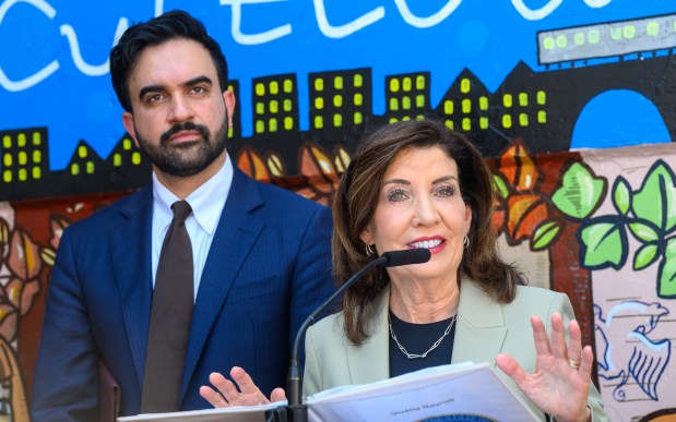 Governor Kathy Hochul with Mayor Zohran Mamdani at childcare event in Jackson Heights Queens at The Garden School. (Susan Watts/Office of Governor)