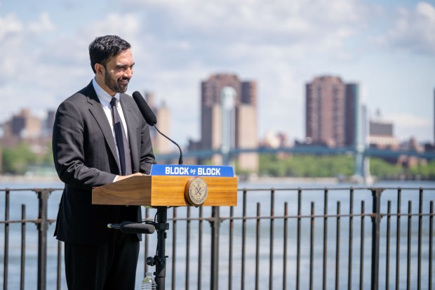 Mayor Zohran Mamdani highlights key elements of the administration's housing plan, Block by Block, in Astoria, Queens, on Thursday, May 28, 2026. (Ed Reed / Mayoral Photography Office)