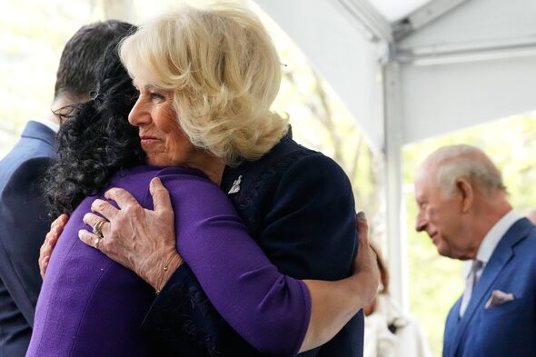 Queen Camilla shares a hug with Anthoula Katsimatides Queen Camilla shares a hug with Anthoula Katsimatides