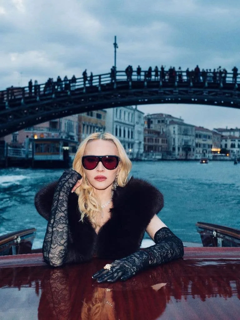 Madonna in fur top and lace gloves
