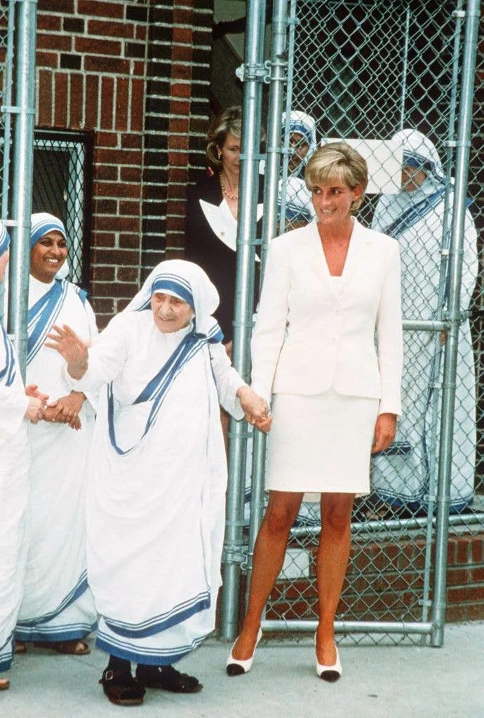 Princess Diana and Mother Teresa seen here holding hands after a meeting in the Bronx in 1997.