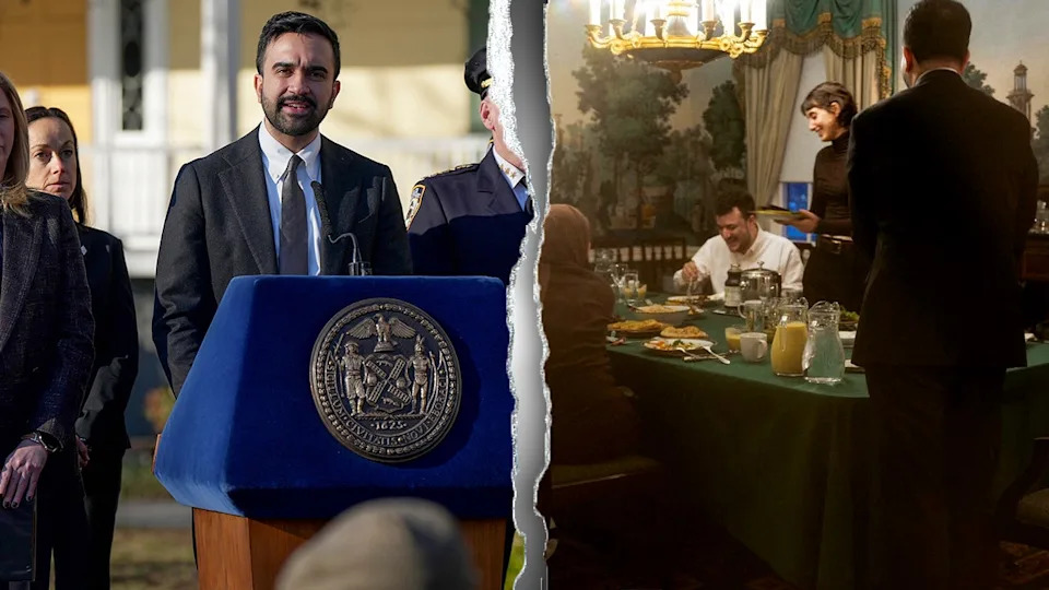 New York Mayor Zohran Mamdani speaking at a news conference at Gracie Mansion