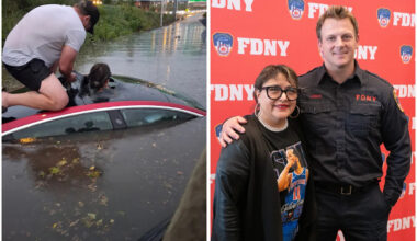 Woman pulled from flooded car on Queens parkway reunited with firefighter savior