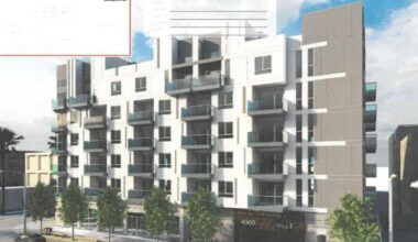 Mixed-use building on the rose at 601 S. Manhattan Pl. in Koreatown