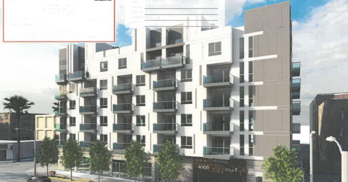 Mixed-use building on the rose at 601 S. Manhattan Pl. in Koreatown