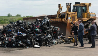 Cops use bulldozers to crush 200 seized motorbikes on Staten Island