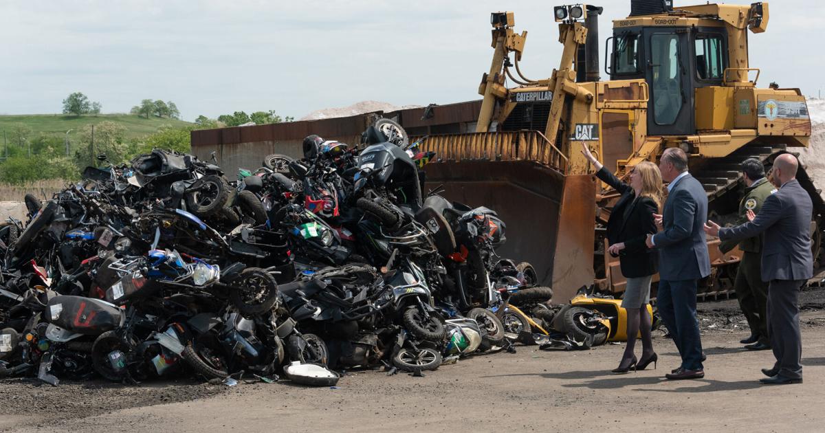Cops use bulldozers to crush 200 seized motorbikes on Staten Island | National News