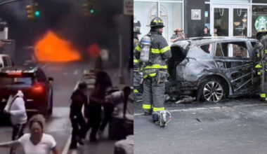 Fiery car explosion in Lower Manhattan shocks people on the street