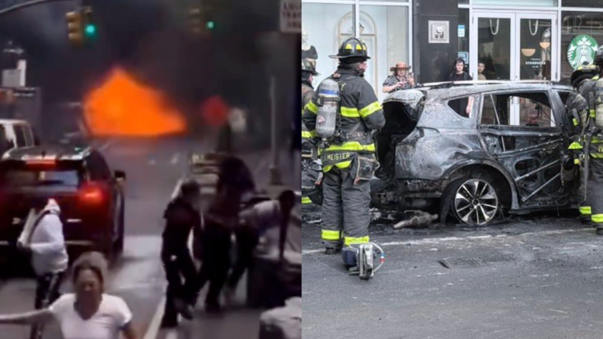 Fiery car explosion in Lower Manhattan shocks people on the street