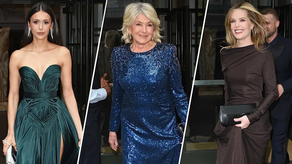 A split image of Nina Dobrev, Martha Stewart and Meghann Fahy at the King's Trust Global Gala in New York in April 2026.