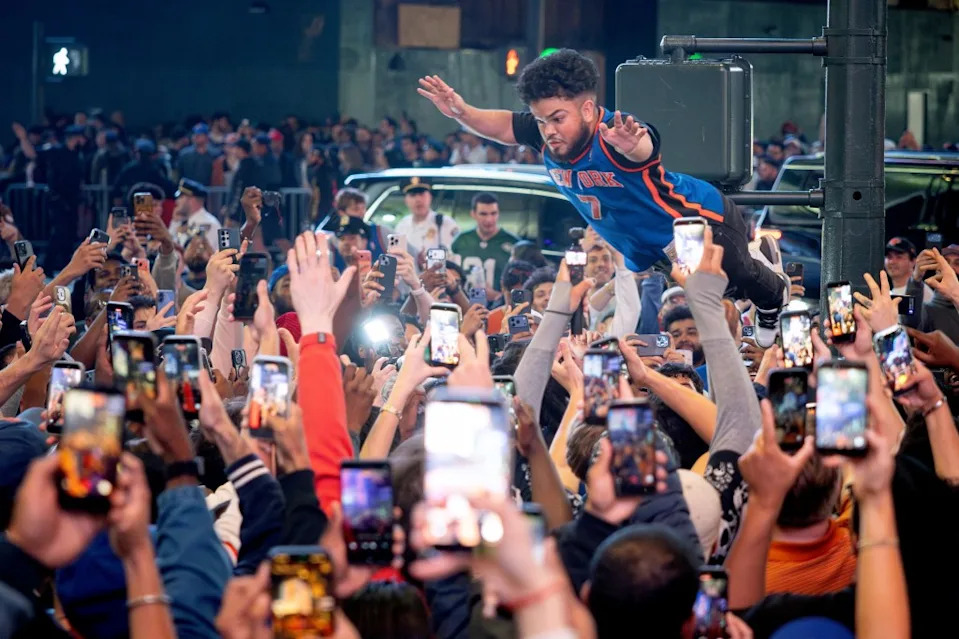 Revelers also blocked cars and jumped over police barriers, law enforcement sources said. Aristide Economopoulos for NY Post