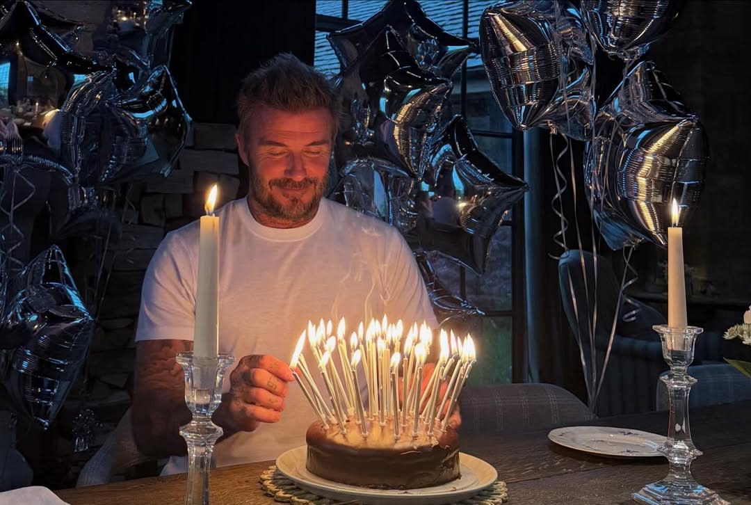 Brooklyn Beckham snubbed his dad David Beckham’s 51st birthday online. (Pictured: David with a birthday cake.) Instagram/davidbeckham