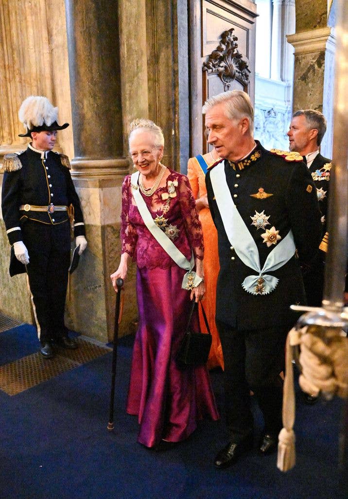 Queen Margrethe and King Philippe of Belgium during the gala dinner in the State Hall at the Royal Palace as part of the celebration of King Carl Gustaf's 80th birthday