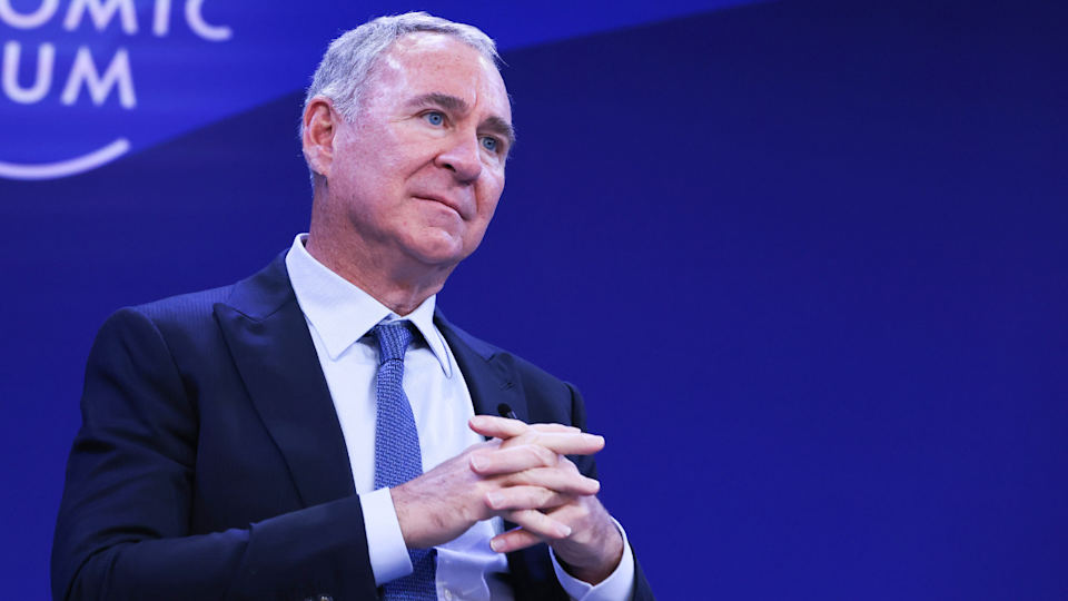 Billionaire Ken Griffin listens to a question from an audience member at the World Economic Forum in Davos.