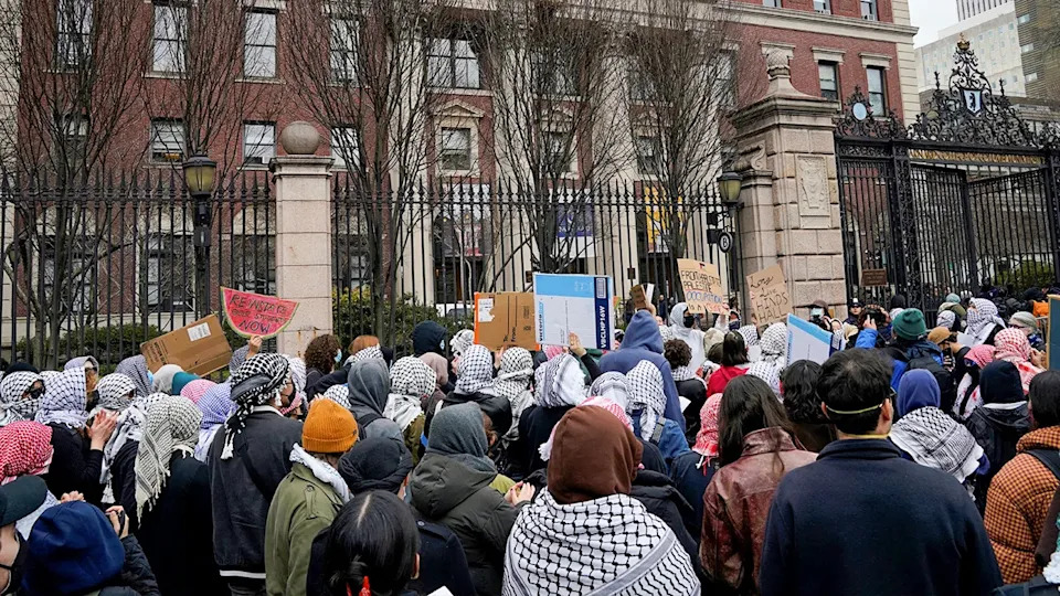 Pro-Palestinian student protesters demonstrating outside Barnard College in New York