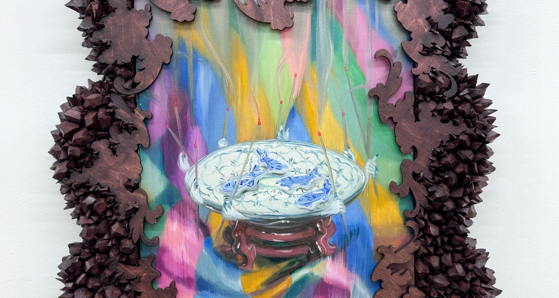 Phuong Nguyen, Planche CLXXXVII, 2026. Oil on panel, wood sculpture, 23 × 19 × 3 inches. Courtesy the artist and IRL Gallery.