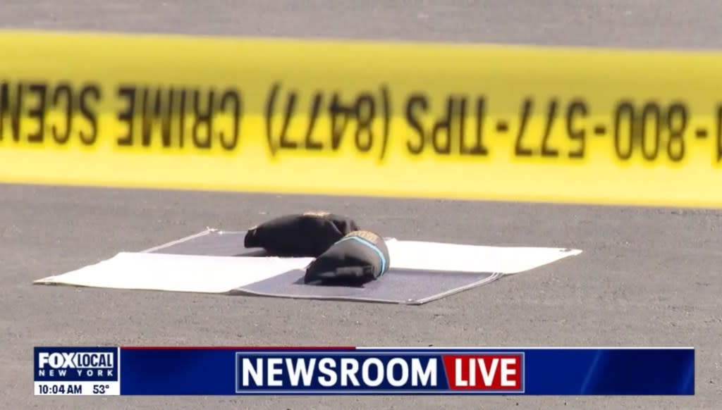 Sandbags at the scene where a 9-year-old boy was hit by a bus in Brooklyn. FOX 5 NY