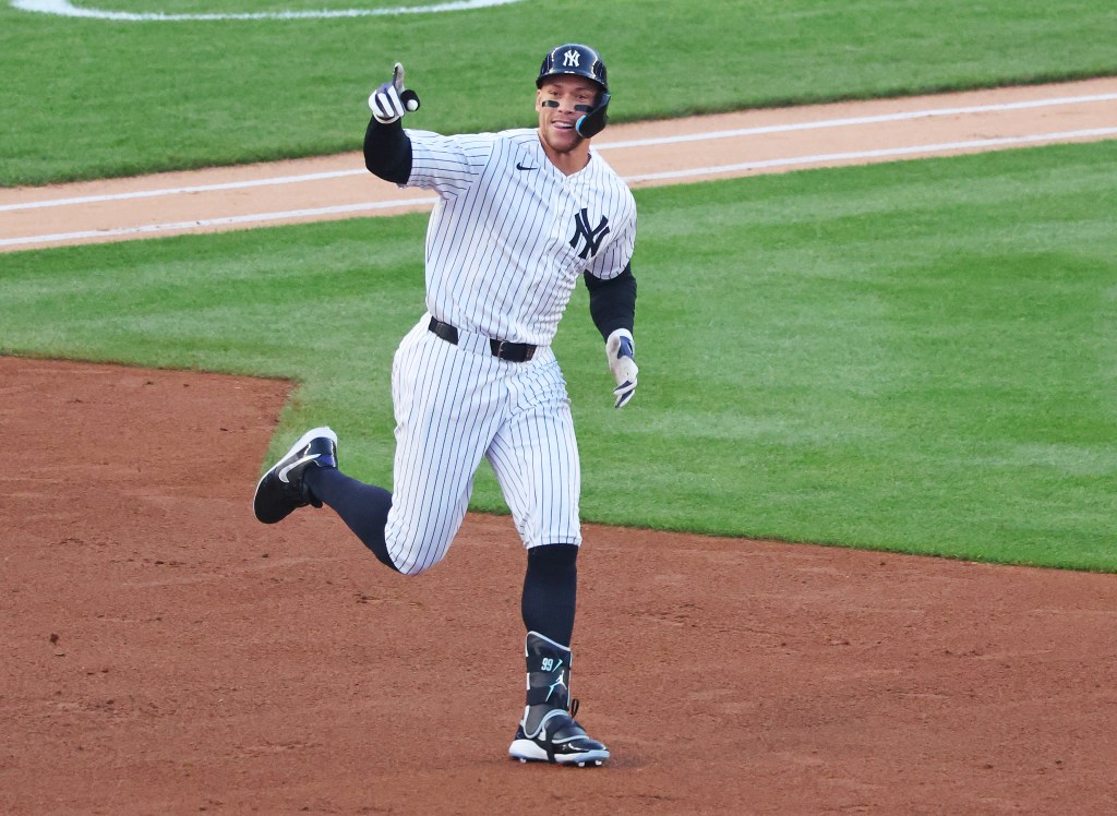 Aaron Judge (99) 2-run home run during the first inning when the New York Yankees played the Baltimore Orioles Monday, May 4, 2026 at Yankee Stadium in the Bronx, NY. 