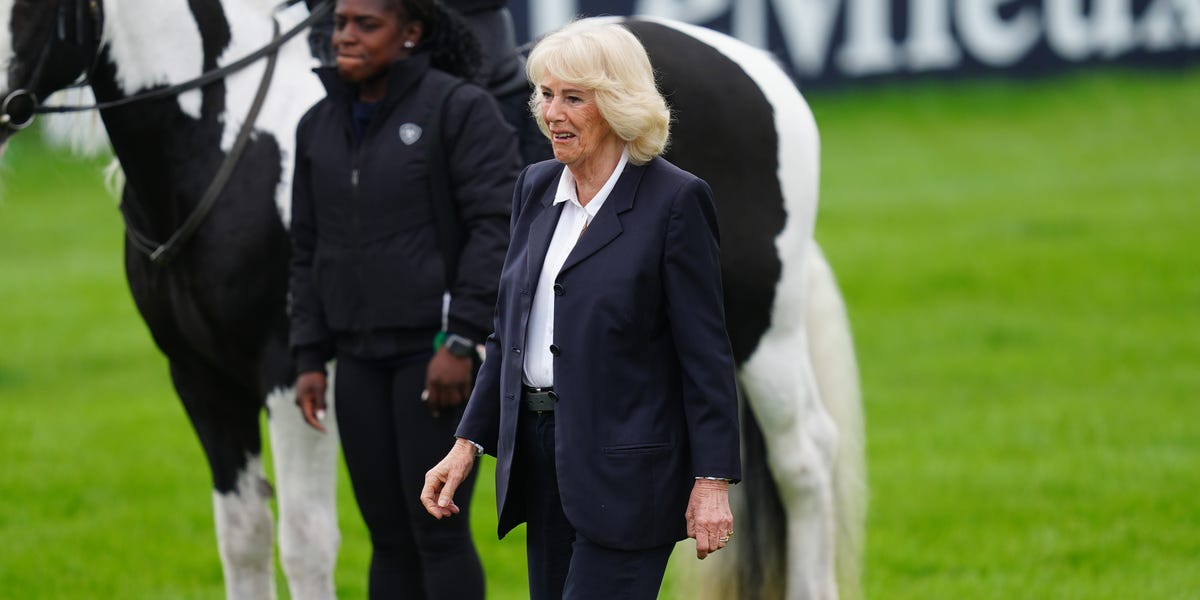 Queen Camilla Wears a Dark Pantsuit to the Badminton Horse Trials