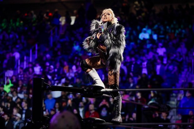 "The Toxic Spider" Thekla enters the ring under the roof of Louis Armstrong Stadium in Flushing NY on May 24, 2026 during a live televised broadcast of AEW Pay Per View Double or Nothing. (Photo by Andrew Schwartz)