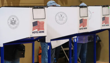 People vote at Trinity Lutheran Church Tuesday, Oct. 28, 2025, in the Queens borough of New York. (AP Photo/Frank Franklin II)