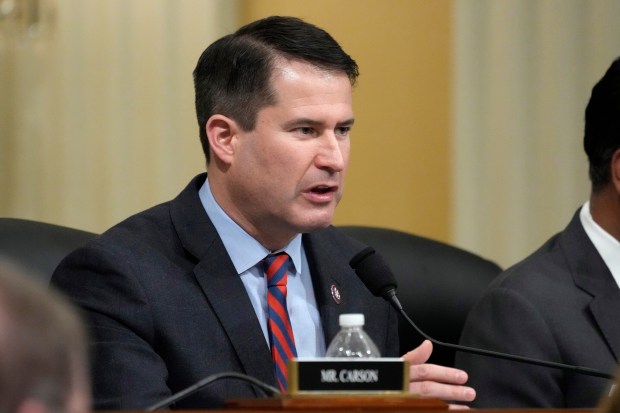Rep. Seth Moulton, D-Mass., questions witnesses during a hearing of a special House committee dedicated to countering China, on Capitol Hill, Tuesday, Feb. 28, 2023, in Washington. (AP Photo/Alex Brandon,File)