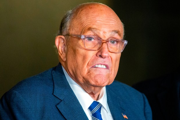 Rudy Giuliani speaks to the media outside Manhattan federal court in New York, Jan. 3, 2025.