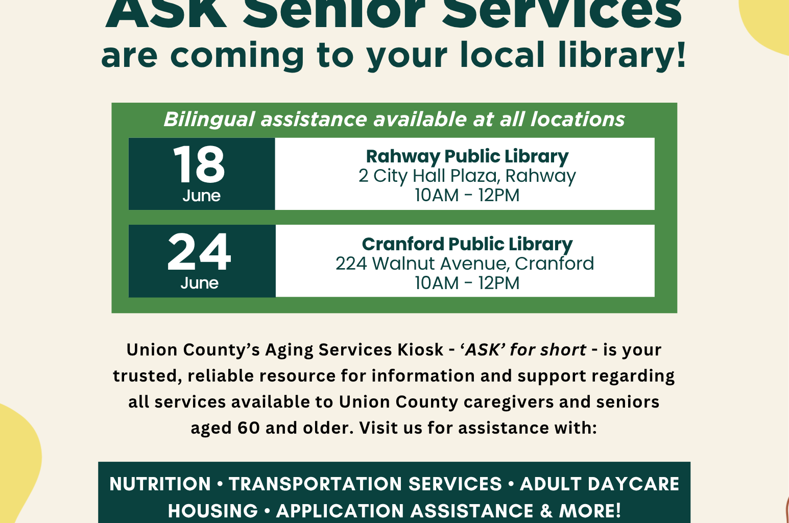 Union County Brings Support to Local Seniors With Two New ‘ASK’ Events in June – County of Union, New Jersey