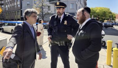Councilmember Lincoln Restler, left, at the scene of Friday morning’s tragic accident in Williamsburg. Photo: Lincoln Restler’s Office