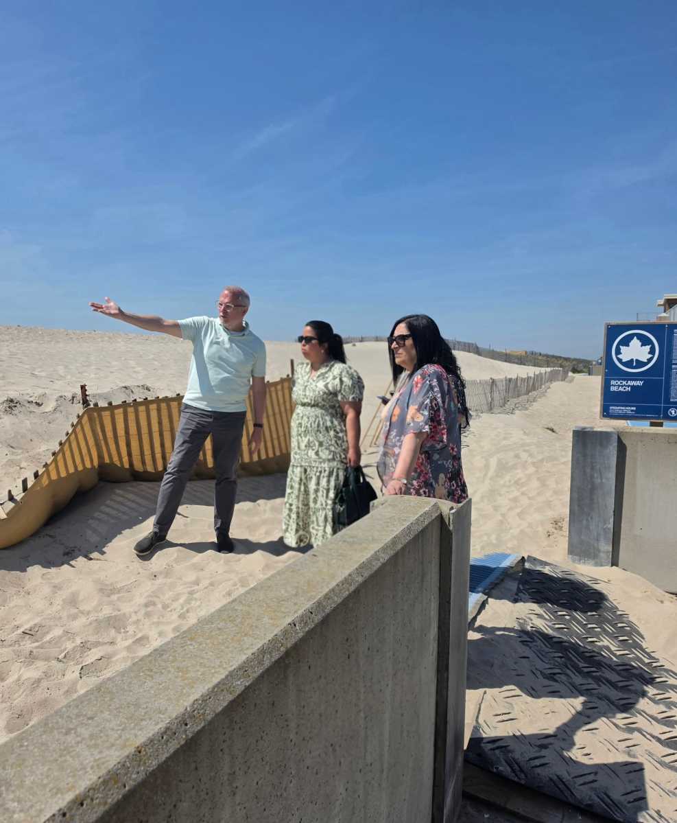 Council Member Joann Ariola and NYC Parks officials view beaches on the Rockaway peninsula during Monday's visit.