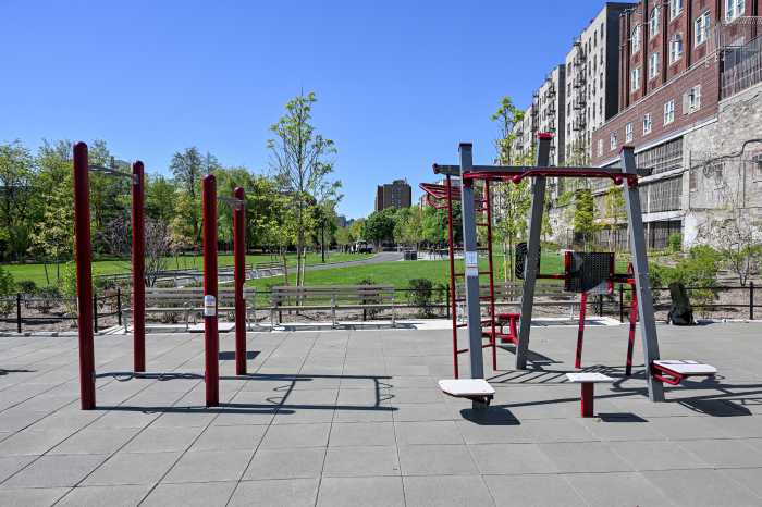 Newly constructed exercise equipment in Grant Park.