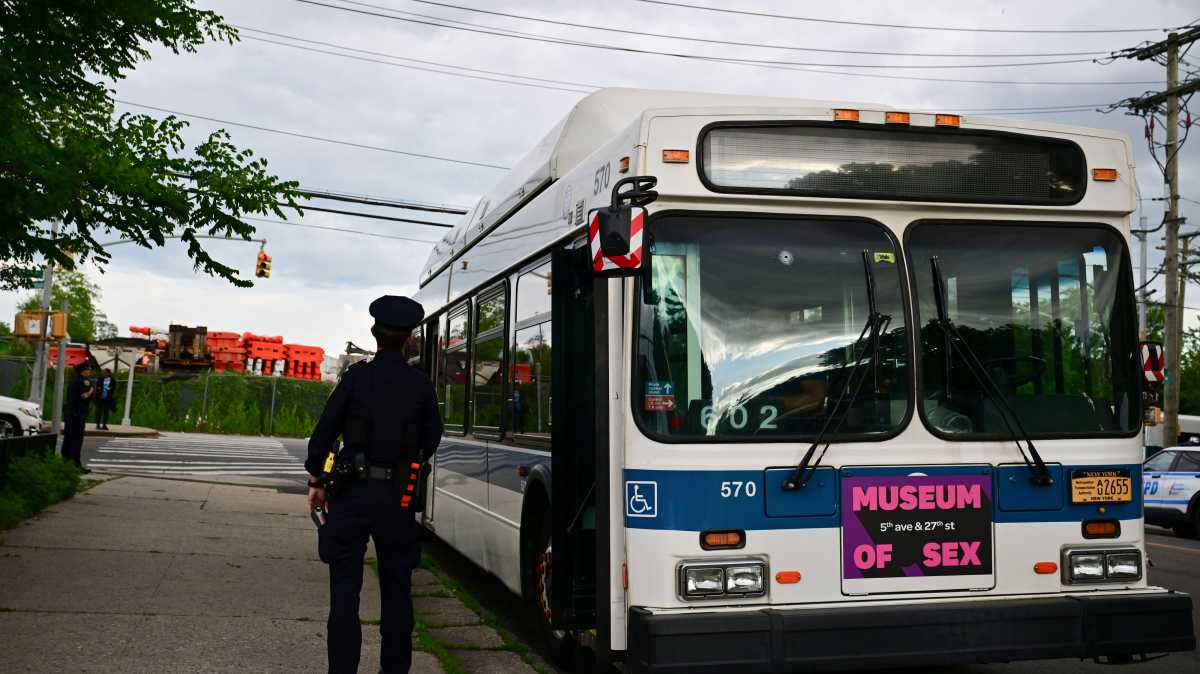 Police search for suspects after reckless shooting hits B103 bus in East New York • Brooklyn Paper