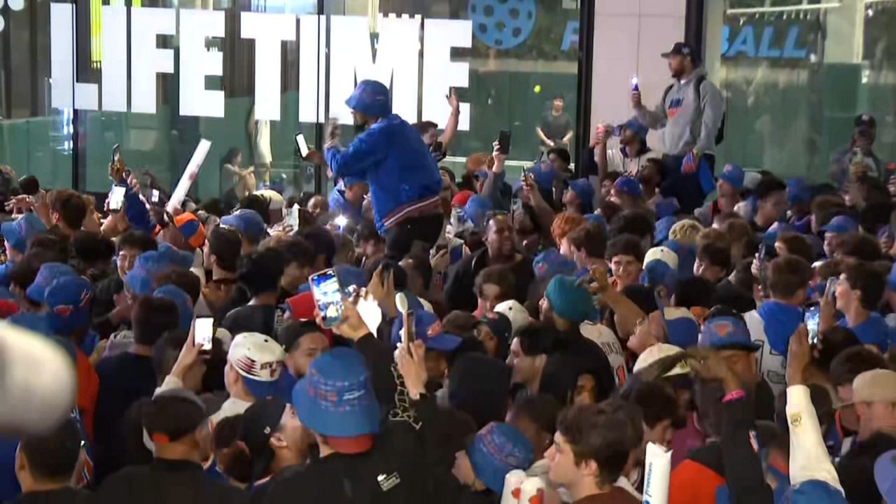 Knicks fans flooded the streets around Madison Square Garden following the team's win. (Spectrum News NY1)