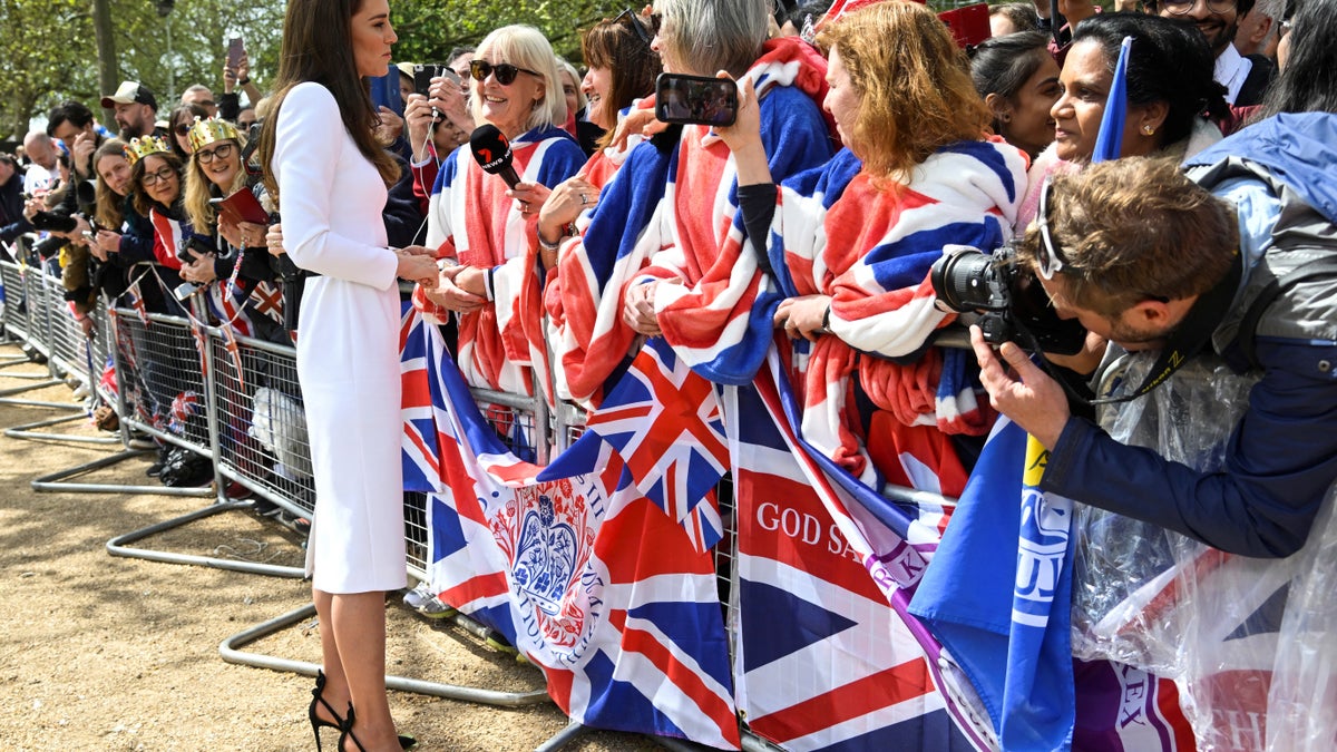 Catherine Princess of Wales greeting well-wishers on the Mall outside Buckingham Palace