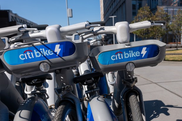 Rental CitiBikes sit at a dock in Manhattan on March 1, 2024 in New York City. (Photo by Spencer Platt/Getty Images)