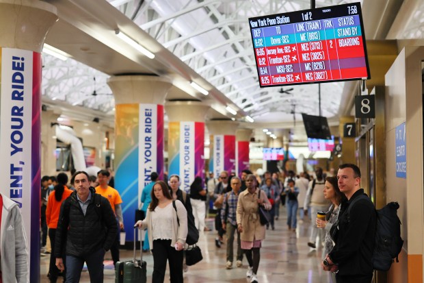 Commuters move through the NJ Transit section of Penn Station on May 20, 2025 in New York City. (Photo by Michael M. Santiago/Getty Images)