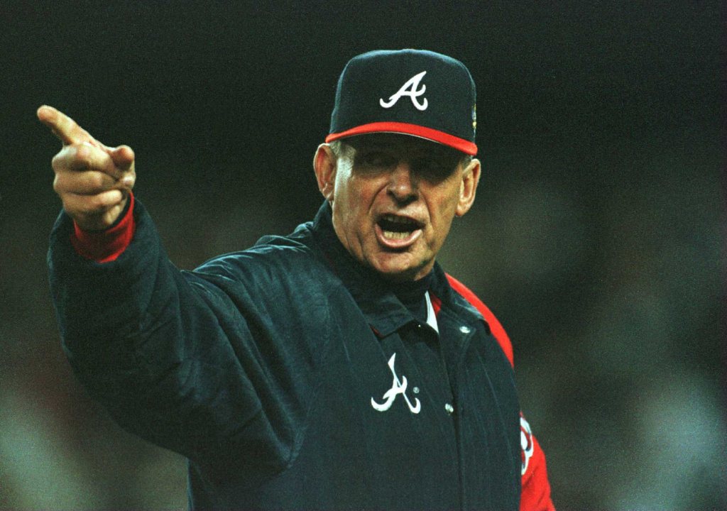 Bobby Cox managing during the 1996 World Series against the Yankees.