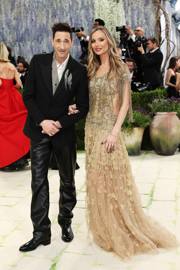 NEW YORK, NEW YORK - MAY 04: (L-R) Adrien Brody and Georgina Chapman attend the 2026 Met Gala celebrating "Costume Art" at the Metropolitan Museum of Art on May 04, 2026 in New York City. (Photo by Mike Coppola/Getty Images)