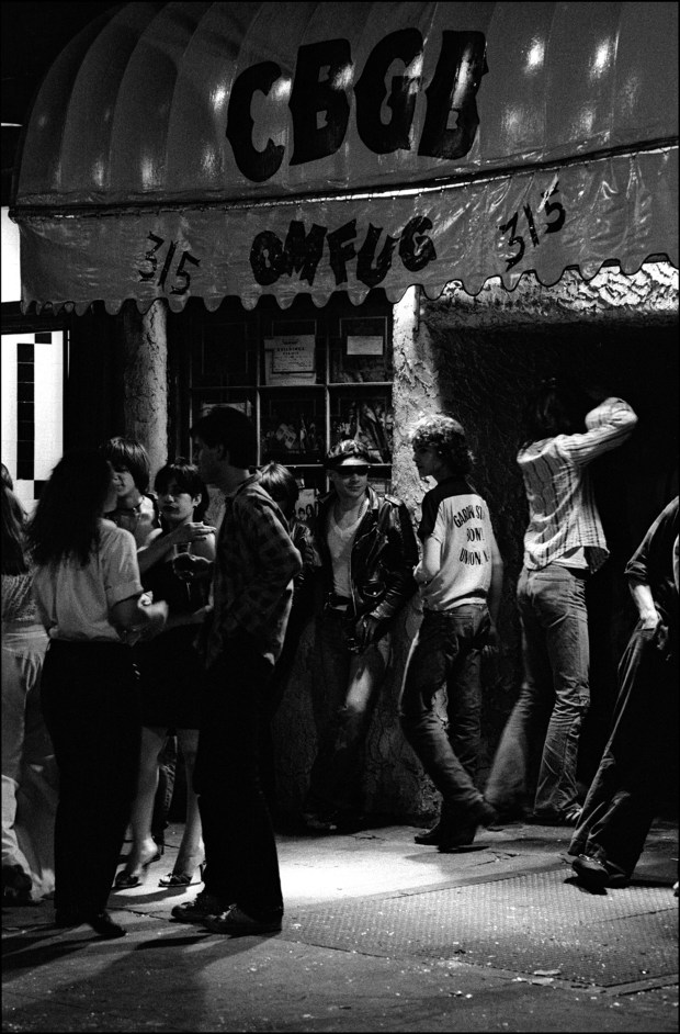 People outside CBGB on the Bowery in May 1977. 