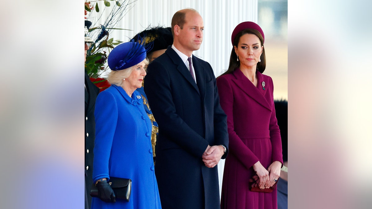 Queen Camilla, Prince William, and Catherine attending ceremonial welcome for President Cyril Ramaphosa in London