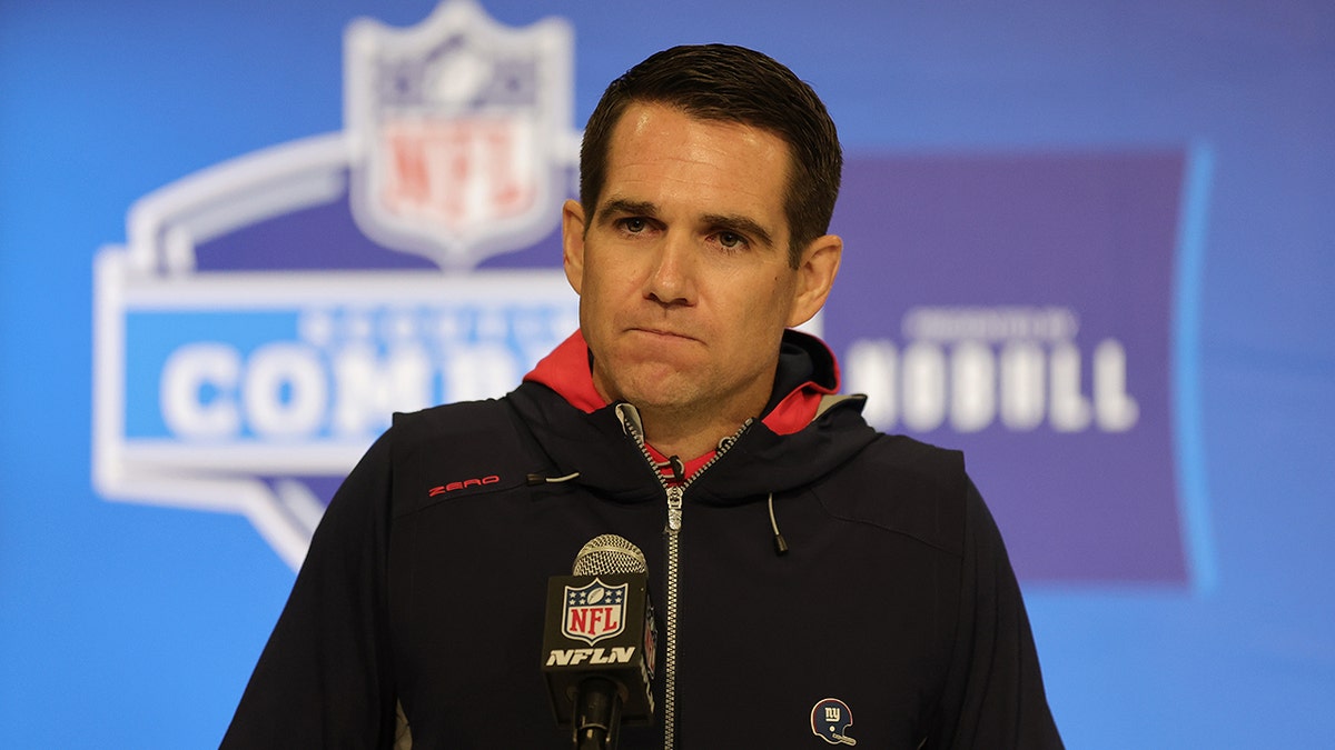 Joe Schoen speaking to media at NFL Combine in Indianapolis