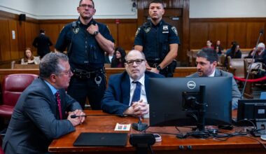 Harvey Weinstein appears with attorneys Marc Agnifilo, left, and Jacob Kaplan in Manhattan criminal court, Thursday, May 14, 2026, in New York. (Spencer Platt/Pool Photo via AP)