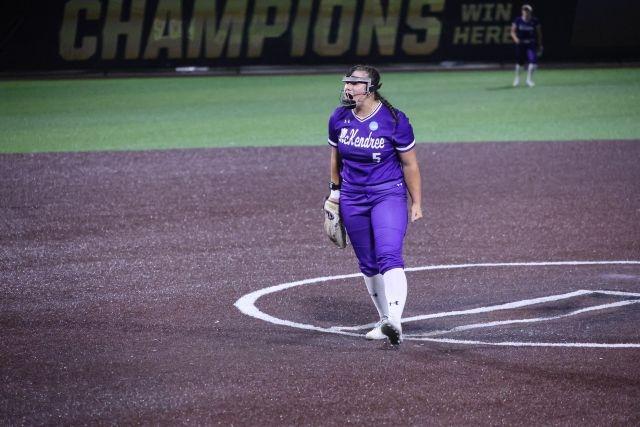 McKendree's Sami Huck is pumped after another complete-game win at the DII softball championship.