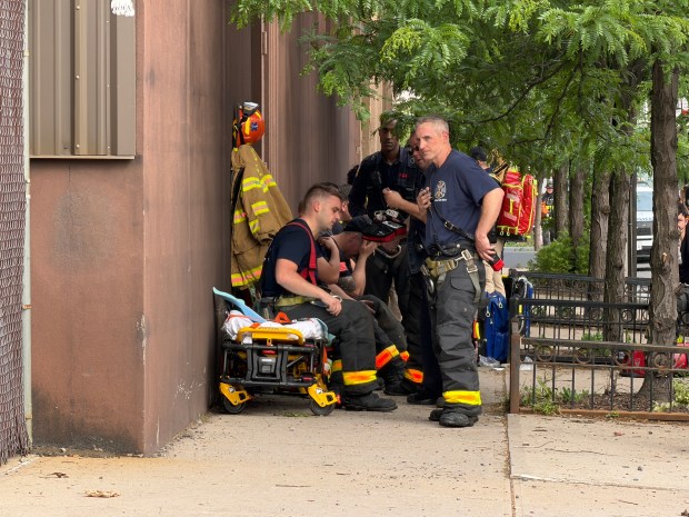FDNY firefighters are pictured after an explosion and fire at a shipyard on Richmond Terrace between Lockman and Andros Aves. on Staten Island on Friday, May 22, 2026. 