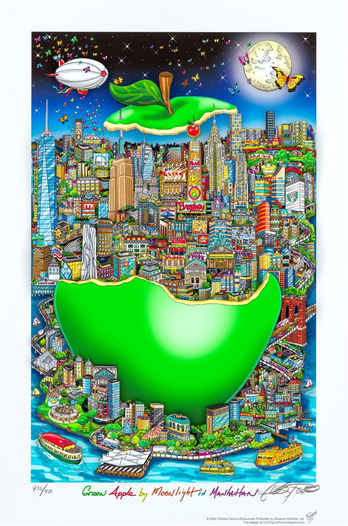 "Green Apple by Moonlight in Manhattan" by Charles Fazzino.