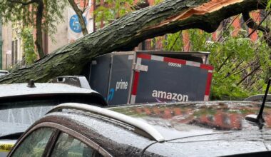 ‘It sounded like a bomb going off’: Tree smashes into Amazon cargo bike, cars – NBC New York