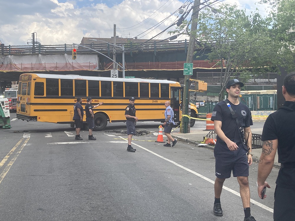 West Farms: School Bus Slides into Sinkhole a Day After Woman Dies Falling into Manhole in Manhattan