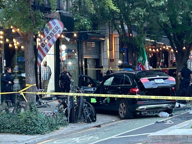 Police investigate after a vehicle struck multiple people on Amsterdam Ave. near W. 109th St. in Manhattan, New York, on Friday, May 15, 2026. (Kerry Burke / New York Daily News) 